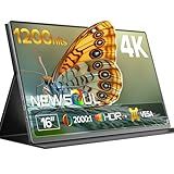 Newsoul Portable Monitor 4K 16" Laptop Monitor 1200Nits High Brightness, 2000:1 Contrast Fast IPS Matte Screen with VESA & Protective Case, Built-in USB-C HDMI Portable Screen for Phone Game Console