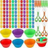 Feradny 120 Pcs Counting Sorting Bears Sensory Bin Tools Fine Motor Skills Includes 96 Cute Rainbow Sorting Bears 8 Tweezers 4 Scissors Clips and 12 Colorful Cups for Kid Early Skill Education