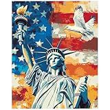 xcemhil Paint by Numbers Kit for Adults, Paint by Number American Flag, Statue of Liberty Paint by Numbers for Adults Beginner for Gifts and Home Wall Decor 16x20 Inch