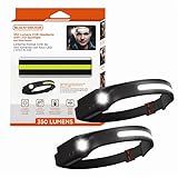 BLACK+DECKER Rechargeable Headlamp with Flashlight & Wave Sensor 2-Pack, 350 Lumens LED 230° Beam Head Light, IP65 Waterproof, 4 Brightness Settings, SOS Mode, Fits Over Helmets, Head Lamp for Camping