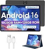 WXUNJA Android 16 Tablet,11 Inch Tablets with Octa Core Processor, 28GB RAM 128GB ROM 1TB Expand, Widevine L1, 8000mAh Battery, 2.4/5Ghz Dual WiFi/GPS/FM, 5/8MP Cameras, Case Included, Black