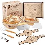 9" Round and 10" Oval Banneton Bread Proofing Baskets and Sourdough Bread Baking Supplies, A Complete Sourdough Kit with Bread Lame, Danish Whish, Bowl & Dough Scraper, 2 Bread Slings, and Baking Mat