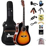 Winzz Acoustic-Electric Guitar 4/4 Full Size for Adults Beginners and Teens,6 Steel-String Acustica Guitarra Starter Kit, 4-Band Equaliser, 41" Dreadnought Cutaway, Glossy Sunburst, Right Hand