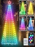 8ft Smart Outdoor Lighted Christmas Tree with Sturdy Iron Base, 16 Mil Color Changing, Music Sync, Timer, Group Control, RGB Led Christmas Decorations for Indoor Outdoor