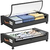 LAMU Under Bed Storage with Wheels, 2 Pack Under Bed Storage Containers with Clear Lid, XXL 60L Underbed Storage Bins, Rolling Under Bed Metal Drawers for Clothes, Blankets, Shoes, Black