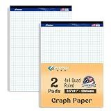 Graph Paper Pads 8.5 x 11, 4x4 Quad Ruled Graph Paper, 2 Pack, 50 Sheets Per Pad, White Graphing Paper Notebook with Sturdy Back & Micro-Perforated Pages, Made in USA, for School, Math, Drafting & Office
