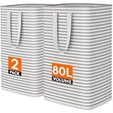 Lifewit 80L Large Laundry Baskets, Laundry Hampers Bags, 2 Pack, Grey | Freestanding, Waterproof, Collapsible Clothes Hamper with Reinforced Handles for Dorm, Laundry Room, Bedroom, Bathroom