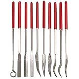 YAKAMOZ 10 Pcs Assorted Mini Diamond File Set Flat Needle Square Round Shape Rifler Files for Metal Jewelers Glass Wood Carving Craft Handy Curved Files Tool - 3x140mm