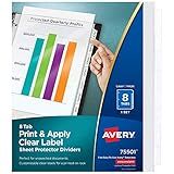 Avery 8-Tab Sheet Protector Dividers, Printable Easy Peel Clear Labels, Index Maker, White Tabs, 1 Set (75501)