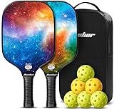 Hicober for Pickleball Paddles Set of 2,USAPA Approved Pickleball Rackets with 6 Balls,Fiberglass Surface Paddles for Men and Women Orange Blue Mix