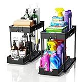artzon 2 Pack Under Sink Organizers and Storage, 2-Tier Sliding Cabinet Basket Organizer with Hooks, Multi-Purpose Under Sink Organizers and Storage for Bathroom Kitchen