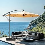 RICNOD 10ft Offset Patio Umbrella with Base Included, Hanging Cantilever Patio Outdoor Market Umbrella UPF50+ UV Protection with Easy Tilt and Crank, 8 Ribs Umbrella for Patio Pool Garden Deck