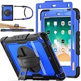 SEYMAC stock Case for iPad 6th / 5th Generation Case/Air 2 / Pro 9.7 inch, Heavy Duty Protective with Screen Protector, with Pencil Holder, Hand Strap, Shoulder Strap, 360 Rotate Stand, Blue+Black
