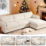 109'' Modular Sectional Sofa, L Shaped Couch with Storage Ottoman, Comfy Cloud Sofa with Deep Seat, 4 Seat Convertible Sectional Couches for Living Room (Beige, Low Legs 1.97")