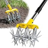 BlumeTrec Rotary Cultivator Garden Tool with Extra-Large Tines, 74-Inch Long Handle Manual Tiller Cultivator, Heavy-Duty Rotary Hand Tiller for Soil Mixing, Reseeding Grass, Gardening, Lawn Care