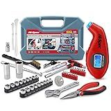 Hi-Spec 65pc Compact Auto Garage Tool Kit Set with Digital Tire Pressure Gauge. Essential Car Vehicle Repair Tools in a Toolbox Case of Screwdrivers, Sockets, Wrench and Magnetic Pickup