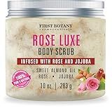 First Botany Body Scrub - Natural Exfoliating Salt Scrub & Body and Face Souffle helps with Moisturizing Skin, Acne, Cellulite, Dead Skin Scars, Wrinkles (10 fl oz, Rose)