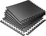 HulkFit Puzzle Exercise Mat, 1/2 Inch EVA Interlocking Foam Gym Flooring for Home Gym, Garage, Apartments, Shock-Absorbing Floor Tiles Workout Mat for Workout Equipment, MMA, Gymnastics, 6 Tiles