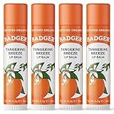 Badger Tangerine Breeze Classic Lip Balm, 100% Organic Lip Balm, Long Lasting Lip Care w/Light Silky Texture, Bright & Cheerful Lip Balm for Kids & Adults, 4 Pack