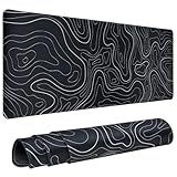 Gaming Mouse Pad Large 31.5 x 11.8in Topographic Keyboard Mousepad for Non-Slip Base and Stitched Edge, Extended Desk Pad XL Desk Mat (Black)