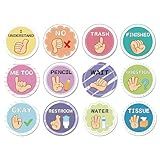 12 Pcs Classroom Sign Language Posters,Sign Language Flash Cards Cutouts,Classroom Management Tools for School Learning Bulletin Board Decor (Colorful)
