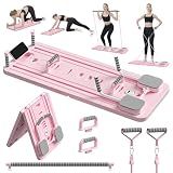 JANUA Pilates Board - Pilates Reformer Set, Multi-Purpose Foldable Pilates Reformer Board for Home, 5 in 1 Pilates Sliding Board (Pink Set)