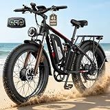 PUJH 6000W Dual Motor Ebike for Adults, 60V 20Ah Fast Electric Bike,Up to 110 Miles,24" Fat Tire Full Suspension Electric Bike for Snow Off-Road Commuter Mountain E-Bike for Men Women (Black)