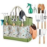 Gardening Tools 9-Piece Heavy Duty Garden Hand Tools with Fashion and Durable Garden Tools Organizer Handbag, Rust-Proof Garden Tool Set, Ideal Gardening Gifts for Women