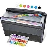 Sooez Accordion File Organizer with Safe Zipper, 12 Pocket Expanding File Folder with Front Pencil Pouch, Portable Monthly Paper Bill Tax Receipt Organizer, School Office Supplies, Letter Size, Grey