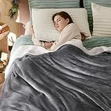 Bedsure GentleSoft Sherpa Fleece Blankets Queen Size for Bed - Thick and Warm Throw for Women and Men, Soft Fuzzy Plush Queen Blanket for Winter, Grey, 90x90 Inches