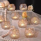 DARJEN 12Pcs Gold Glass Candle Holders - Round Tea Light Holders for Table Centerpiece, Wedding Shower, Party, Home Decor