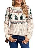 shermie Women's Fair Isle Pullover Sweaters Long Sleeve Crew Neck Tree Christmas Sweater (Beige,Mediuml)