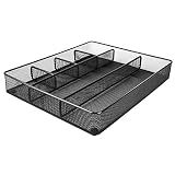 Amazon Basics Metal Mesh Desk Organizer with 6 Compartments, Anti-Slip Pen Holder Storage Tray for Office Supplies and Home, Black