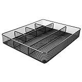 Amazon Basics Metal Mesh Desk Organizer with 6 Compartments, Anti-Slip Pen Holder Storage Tray for Office Supplies and Home, Black