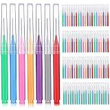 Patelai 100 Pieces Braces Dental Brush for Cleaner Interdental Toothpick Dental Tooth Flossing Head Oral Hygiene Flosser Toothpick Cleaners Tooth Tool(Warm Colors,Various Sizes)