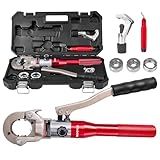 ROGVOC Propress Tool, Hydraulic Pipe Crimping Tool with 1/2, 3/4, 1 Inch Jaw for Copper Tube Press Crimper Pressing Pliers, Pipe Cutter and Deburring Kit
