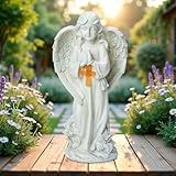 twinbling Garden Angel Figurines with Solar Light Cross Angel Statue Gifts for Women Mom Angels Outdoor Statues for Garden Lawn Window Sill Patio Yard Decoration