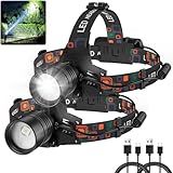 Rechargeable Headlamp 2Pack, 99000 Lumens Super Bright LED Head Lamp with 3 Modes, 90° Adjustable Head Lights for Forehead, 45H Long Runtime & IPX6 Waterproof HeadLamps for Camping Hunting Hiking