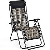 Tangkula Patio Rattan Zero Gravity Lounge Chair, Outdoor Folding Lounge Chair w/Removable Head Pillow, Adjustable Lounge with Widened Armrest & Locking System for Balcony Yard Poolside (1, Gray)