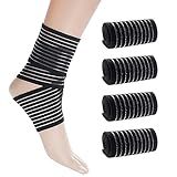 Rbenxia 4 Pieces of Black Elastic Ankle Compression Bandage Adjustable Ankle Strap Heel Brace Wraps Breathable Ankle Band for Stabilising Ligament, Joint Pain, Sport (70 cm)