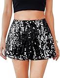 MANER Women's Sequin Shorts Sparkly Stretchy Night Out Party High Waisted Shorts (XXL/US 20-22, Black)