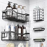 EUDELE Adhesive Shower Caddy, 5 Pack Rustproof Stainless Steel Bath Organizers With Large Capacity, No Drilling Shelves for Bathroom Storage & Home Decor-XL Size