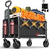 Yozoia Wagons Carts Foldable, Lightweight Portable Utility Shopping Cart with Wheels, Folding Grocery Wagon Cart for Grocery, Camping, Shopping, Beach, Garden, Sports Black