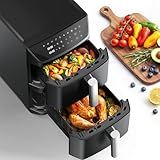 Dual Basket Air Fryer, 12.6QT Family-Size for 10–12 People, XL Basket for 6LB Whole Chicken, DoubleStack Compact Design, 10-in-1 Functions with Reheat, Dehydrate & SyncFinish, Dishwasher-Safe, Black