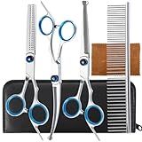 5 in 1 Premium Dog Grooming Scissors, Professional Dog Scissors for Grooming with Safety Round Tips, Lengnoyp Stainless Steel Thinning Shears, Pet Cat Shears for Grooming Kit