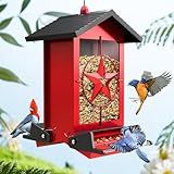 Squirrel Proof Bird Feeders for Outdoors with Weight-Activated, Metal 5LB Large Wild Bird Feeders for Cardinals,Blue Jay,Finch, Weatherproof Durable Hanging Bird Feeder for Backyard,Garden (Red)