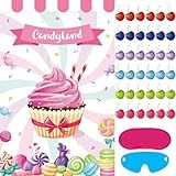 Pin The Cherry on The Cupcake Game for Kids Birthday Pin Game Girls Birthday Party Games Candy Land Party Decorations, Large Candyland Game Poster with 36 Cherry Stickers Candyland Party Favors