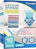 Fygrip 10 Pack Medium Vacuum Storage Bags with Hand Pump, Plastic Packaging Bags, 80% Space Saver Vacuum Seal Bags for Clothing, Travel Lugggage, Blankets, Comforters