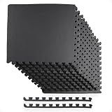 BalanceFrom Puzzle Exercise Mat 1/2" Thick, EVA Interlocking Foam Floor Tiles for Home Gym, Mat for Home Workout Equipment, Floor Padding for Kids, Black, 24 in x 24 in x 1/2 in, 48 Sq Ft - 12 Tiles