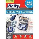 Hefty Shrink-Pak - 4 Large Vacuum Storage Bags for Clothes, Pillows, Towels, or Blankets - Space Saver Vacuum Sealer Bags Ideal Under Bed Storage Solutions